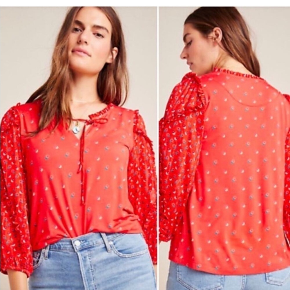 Anthropologie Maeve Jacquin viscose ruffle
Peasant Blouse shirt small boho - Picture 2 of 6